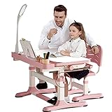 DBMGB Ensemble de chaise de bureau, ensemble de bureau pour enfants réglable en hauteur, bureaux pour enfants fille garçon 3-18 ans avec lumière LED, étagère, tiroir