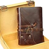 Vintage Leather Journal - Бэлэг дурсгалын хайрцагт жинхэнэ захтай цаасаар хийсэн гар хийцийн эртний арьсан хавтастай сэтгүүл - Бичих, тэмдэглэл хөтлөх, зурахад тохиромжтой - 13x18 см