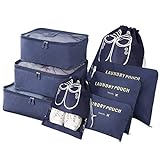 Vicloon 6 in 1 Luggage Organizer Set, Waterproof Suitcase Organizer Bag Perfect for Travel with Shoe Bag (ສີຟ້າເຂັ້ມ)