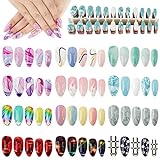 288pcs Pointed False nails with designs 12 Sizes Press on Nails French ເລັບຕົບແຕ່ງເລັບ (A)