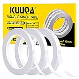Kuuqa 3 rollos de cinta adhesiva de doble cara Cinta adhesiva fuerte para el arte de bricolaje de la oficina, 30 metros de largo, 6 mm / 9 mm / 12 mm de ancho