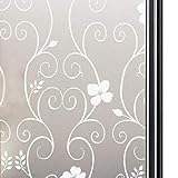 Qualsen Folia okienna Prywatność Folia szklana Dekoracyjna matowa folia okienna do łazienki Biuro Kuchnia Anti-UV 44.3 x 200 cm, biały kwiat