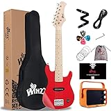 Winzz Kit de guitare électrique pour enfants de 30 pouces, mini guitare électrique pour enfants, débutants avec amplificateur, couleur rouge