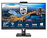 Philips Monitor 276B1JH de 68 cm (27 Pulgadas) (HDMI, DisplayPort, USB-C, RJ45, hub USB, 2560 x 1440, 75 Hz, FreeSync, Webcam), Color Negro