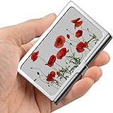 Amapolas rojas aisladas en blanco Estuche para tarjetas de presentación elegante Estuche para tarjetas de presentación para damas Metal profesional 3.81x 2.7 X 0.29 pulgadas Estuche para tarjetas de
