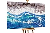 Kunstloft Peinture à l'huile extraordinaire 'Le noyau fluide de la Terre' 180x120cm | Peinture XXL originale peinte à la main sur toile | Peinture Fluide Bleu Marron | Peinture murale d'art moderne