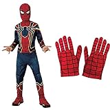 Rubies Disfraz Avengers Official Iron Spider, Spiderman Classic, Talla S, 3-4 anos, altura 117 cm (700659_S) + Spiderman - Guantes para disfraz de niño, talla Única ( 35631)