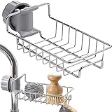 Retoo Sink Organizer for Kitchen, Kitchen Faucet Sponge Holder Faucet Rack with Stainless Steel Organizer for sponge Brushes Soap Dispenser Organizer for