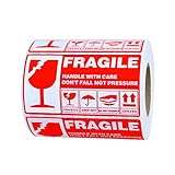 POHOVE 300 hojas/rollo pegatinas frágiles para envío, frágil - manejar con cuidado embalaje etiqueta de envío, etiquetas adhesivas frágiles, etiquetas adhesivas fuertes 5.1 x 2.7 pulgadas