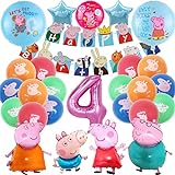 Dekorativt sæt til 4-års fødselsdagsfest, Party Deco Pepp Pig Latex Ballonsæt, Aluminiumsfolieballoner Dekoration til drengepiger, Festartikler med tema, Børnefødselsdagspynt