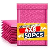 Switory 50 sobres acolchados de 10,2 x 17,7 cm, 10,2 x 17,7 cm, sobres acolchados a granel #000, bolsas de polietileno forradas con burbujas para envío, empaque, autosellado, color rosa