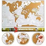 Affiche de carte du monde à gratter avec tube cadeau - extra large - 84 x 59 cm - Maps International - 50 ans de création de cartes - Détails de la carte avec le pays et les pays voisins