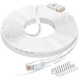 Nixsto Cable de red Ethernet, Cat 6, 20 metros, alta Velocidad, Cable Internet plano con conector Rj45 para módem Rúter Switch PS4, Compatible con el cable lan CAT 7/CAT 8-Blanco