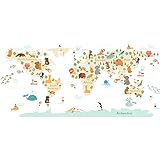 BuerHomie Stickers Muraux Décoratifs pour Enfants, Carte du Monde et Animaux Décoratifs Murs en Vinyle Décoration pour Chambre Chambre Bébé Fille Garçon