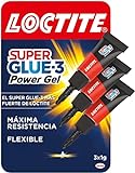 Loctite Super Glue-3 Power Gel Mini Trio, gel adhesivo flexible y resistente, pegamento instantáneo para superficies verticales, pegamento transparente extrafuerte, 3x1g