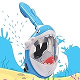 Mascara de Buceo para Niños, Diseño de Tiburones Máscara de Snorkel 180 ° Panorámico Máscara de Buceo de Cara Completa Cámara de Acción Compatible con Anti-Niebla y Anti-Fugas