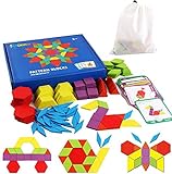 EACHHAHA Montessori træpuslespil, Tangram legetøj, sjovt pædagogisk legetøj, med 155 stykker geometriske former og 24 designkort, pædagogiske spil til børn 3 4 5 6 7 år gammel