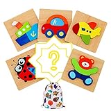Darsen Juguetes Bebes Puzzle de Madera para Niños y Niños 1 Año 2 3 4 5 Años Montessori Educativos Rompecabezas Juegos Regalos Aprendizaje 3D Animales y Vehículos 5 Piezas + 1 Patrón Aleatorio