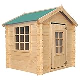TIMBELA M570z-1 Zewnętrzny drewniany domek dla dzieci - Wiejski domek dla dzieci - 111 x 113 x wys. 121 cm Domek z zabawkami na zewnątrz - Drewniany domek ogrodowy dla dzieci (Tetto-Colore Verde)