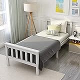ModernLuxe Estructura de cama individual de madera maciza de pino blanco de 90 x 190 cm para adultos y niños