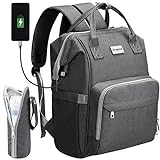 COSYLAND Backpacks for Diapers Bottles Large Capacity Waterproof Multifunctional Mommy Changing Bag with Insulated Pockets for Baby Care with 2 Stroller Straps Port and USB Cable Gray