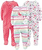 Simple Joys by Carter's Baby Girls' Snug Fit Footed Cotton Pajamas, 3-Pack, Red/Pink/White, Rainbow/Strawberry/Unicorn, 6-9 na Buwan