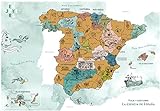 ENJOYERS - Mapa España para Rascar. Mapa Rascable La Esencia de España Ilustrado a Mano. Laminas Decorativas Pared 65x45 cm. Lamina Viajes Regalo para Viajeros. Solo Lamina Sin Marco.