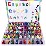 Lettres et chiffres magnétiques avec tableau noir pour enfants avec symboles espagnols Jeux éducatifs de l'alphabet 9 couleurs pour l'enseignement à la maison et au jardin, Ch(ch), Ll(ll), Ñ(ñ), RR, ü et Áá, Éé, Íí, Óó, Úú
