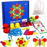 LiRiQi Փայտե երկրաչափական ձևի գլուխկոտրուկ, Tangram Puzzle զվարճալի կրթական խաղալիքներ, Մոնտեսորիի խաղալիքների նվերներ երեխաների համար 3 ​​4 5 6 տարեկան, 155 կտոր երկրաչափական ձևեր և 24 բացիկներ