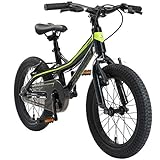 BIKESTAR Bicicleta Infantil Aluminio para niños y niñas a Partir de 4 años | Bici 16 Pulgadas con Freno en V | 16' Bici de montaña | Negro Verde