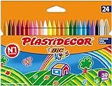 BIC Kids Plastidecor- Blíster de 24 unidades, ceras de colorear para niños - colores vivos surtidos, ideal para actividades creativas en casa y colegio
