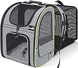 Pecute Transportin Cat Backpacks for Cats and Dog Expandable and Foldable Pet Bag, Maksimal Load 8 kg, for Traveling by Train / Car / Restaurant / Plane, Grey (Grey, Mesh Window)