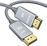 Snowkids Cable DisplayPort a HDMI -1,8m 4K UHD Adaptador Display Port a HDMI - nylon trenzado unidireccional Cable DP a HDMI Compatible con Dell, Lenovo, HP