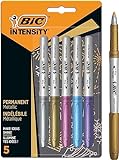 BIC Intensity Metallic Permanent Medium Conical Tip Pens - Couleurs métalliques assorties, paquet de 5