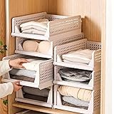 ViViKaya Lot de 4 organiseurs de placard empilables en plastique pour chambre à coucher, vêtements, cuisine, salle de bain (blanc 43 x 33 x 18.5 cm)