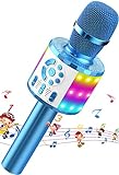 Micrófono Karaoke Bluetooth, Microfono Inalámbrico Karaoke Niña Portátil con Luces LED Regalo Juguetes para Niños Canta Partido Musica, Compatible con Android, iOS, PC