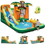 GOPLUS 7 in 1 Bouncy Castle Monkey Inflatable Playground with Slide, bakeng sa Bana ba 1-3 ba boima ba 90 kg, 50 Monkey Ocean Balls, with 680 W Blower
