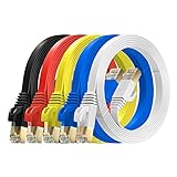 MutecPower 3m 5 Pack Cables de Red Ethernet Ultra Plano Cat 7 con enchufes RJ45 Cable Delgado Patch LAN Latiguillo - Cables de 3 Metros Rojo/Amarillo/Azul/Negro/Blanco con Bridas y Clips