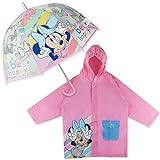 Pack Parapluie et imperméable transparent enfant Minnie Mouse – Parapluie à bulles et imperméable fille imperméable à capuche | Transparent pour la rentrée