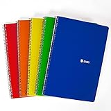 Enri, Cuadernos A4 (Folio) Hojas Blancas, Tapa Blanda, 80 Hojas, Pack 5 Libretas, Colores Surtidos
