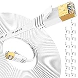 Folishine Cable Ethernet de 10 m, Cat7 de alta velocidad con conector RJ45 chapado en oro, cable LAN blindado para interruptor de red, más rápido que Cat5/Cat5e/Cat6-Blanco