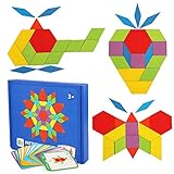 LEADSTAR Tangram Puzzle, Tangram Madera Shapes Puzzle Set Rompecabezas Tangram de Madera Kids Educativos Juegos y Juguetes con 155 Piezas de Formas Geométricas y 24 Diseños