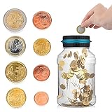 कोन्स्की डिजिटल पिग्गी बैंक काउंटर, सिक्कों के लिए डिजिटल मनी बॉक्स, बैंकनोट काउंटिंग बॉक्स, एलसीडी ढक्कन, सिक्का कंटेनर, 1,5L, बड़ी क्षमता, बच्चों के लिए उपहार (यूरो)