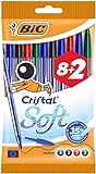 BIC Cristal Soft Tip Boligrafos de Punta Media, Óptimo para uso Escolar y de Oficina, Multicolor, Paquete de 10 (1,2 mm)