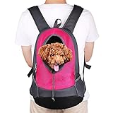 NHSUNRAY Pet Carrier mochila para pequeños perro gato Puppy(8kgs Max) On-the-Go Travel Pet frente parte posterior bolsa transpirable suave malla Pup Pack 42 * 38 * 20 cm (Rosa roja)