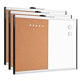 Amazon Basics - Pizarra magnética de borrado en seco y tablón de corcho 2 en 1, bastidor de aluminio y plástico, 43,2 x 58,4 cm, 3 unidades