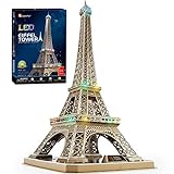 CubicFun Rompecabezas 3D Francia LED Arquitectura Modelo Kits de Construcción Puzzles 3D para Adultos, DIY Papercraft Lighting Paris Eiffel Tower Regalo de Decoración Juego de Juguete, 82 Piezas