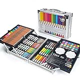ຊຸດແຕ້ມຮູບເດັກນ້ອຍ MIAOKE 145, ກ່ອງອາລູມິນຽມ Deluxe ແລະຊຸດແຕ້ມດ້ວຍດິນສໍສີ, ເຄື່ອງໝາຍ, ສີນ້ຳ, Crayons, HB Pencils, Watercolor Pastels, Brush, Drawing Pad ...