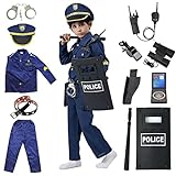 ZUCOS Deluxe Police Officer Role Play Kit pou timoun Halloween ak kanaval ti gason 3-4 ane