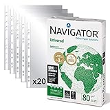 Pack Paquete de 500 Folios Navigator Universal A4 80gr + Fundas Multitaladro Plástico para Folios, Paquete de Folios Din A4 - Ofituria (500 hojas + 20 fundas)
